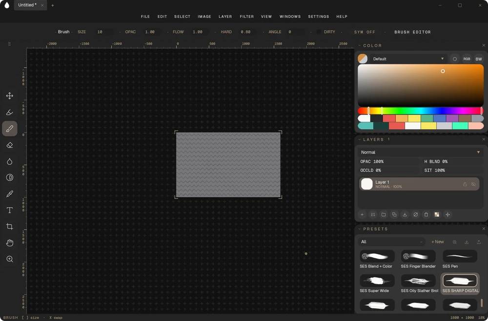 Sable Paint in a charcoal theme with a cross-hatch canvas texture