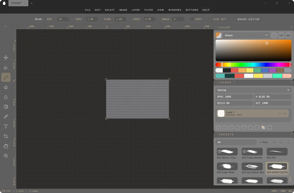 The same screen in a graphite theme with a fine dot grid