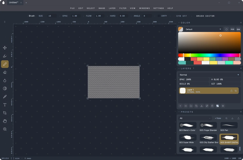 The same screen in a midnight blue theme with a dotted canvas texture