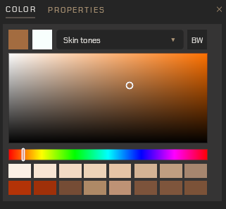 App UI — color & properties panel