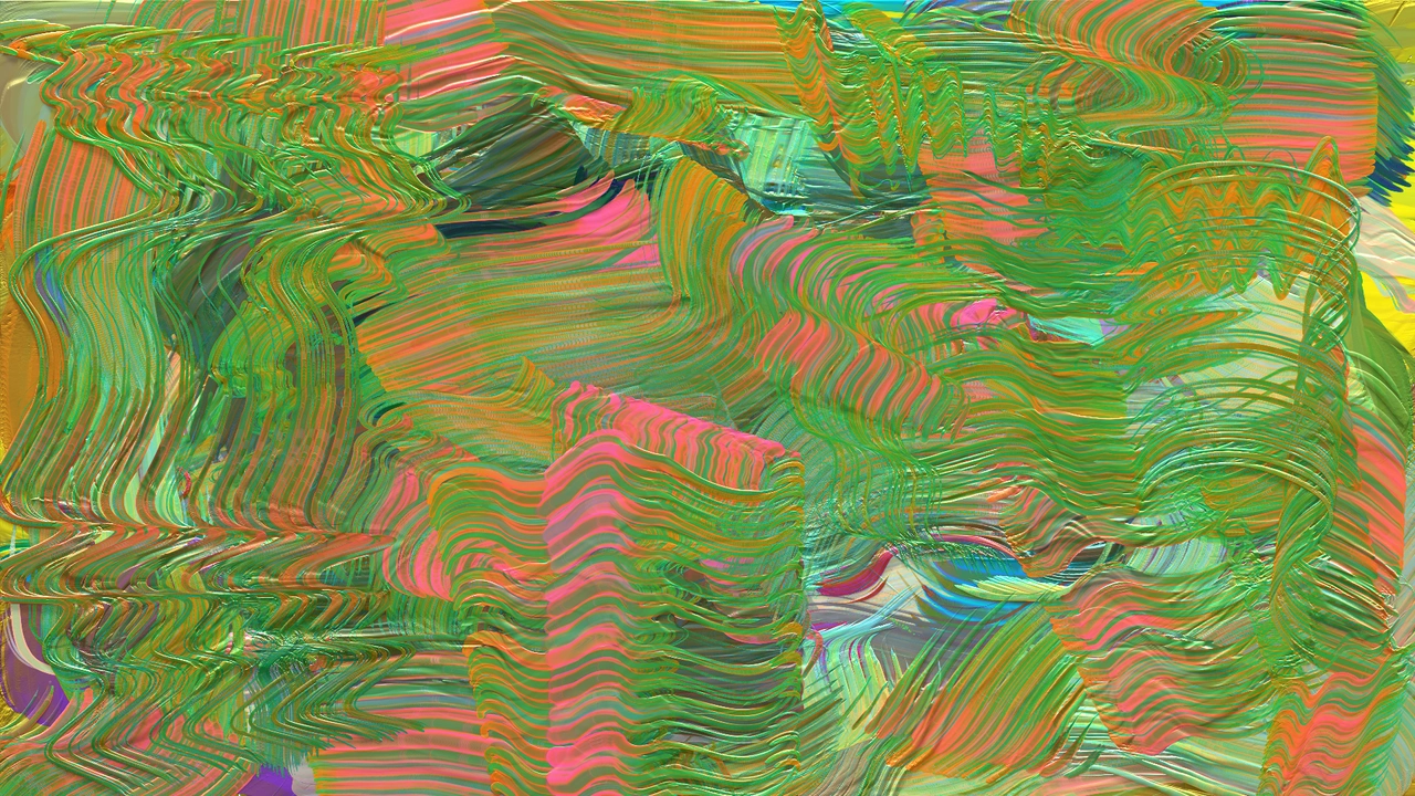 Painted study — gestural abstract in green and coral
